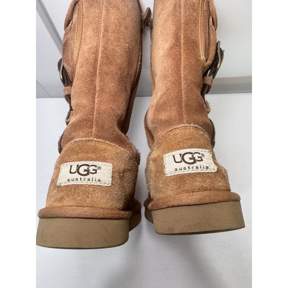 UGG Childs Australia 1968 RETRO CARGO Sheepskin Lined Tall Boots Chestnut Sz‎ 10